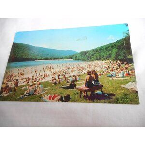 Vtg Postcard unposted Cowens Gap State Park Fulton Co PA 1960s beach swimmers